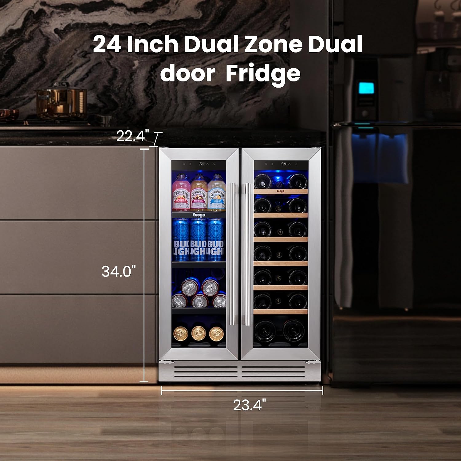 Yeego 24 Inch Wine and Beverag - Wine Beer Fridge Dual Zone 评论和价格