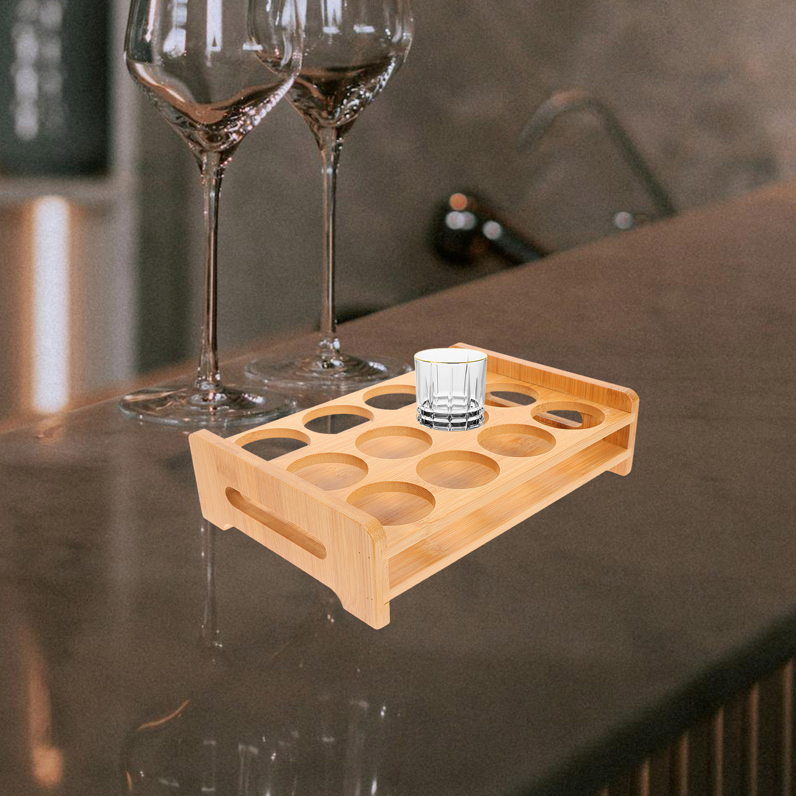 Bamboo Shot Glasses Holder Dis - Wine Beer Whiskey 评论和价格