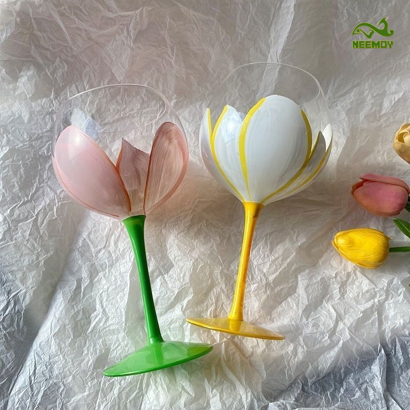 Middle Aged Tulip Painted Glas - Wine Beer Foot 评论和价格